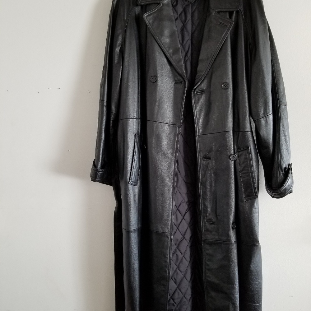 Bostonian Men's Black Belted Leather Trench Coat